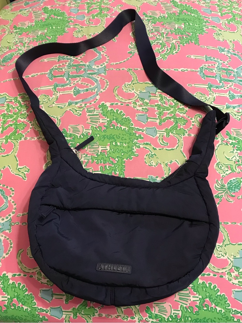 Athleta Navy Puffer All About Medium Crossbody Hobo Adjustable Bag